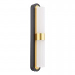 Hessel - Black & Gold 2 Light LED Wall Lamp with Ribbed Frosted Glass