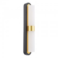 Hessel - Black & Gold 2 Light LED Wall Lamp with Ribbed Frosted Glass
