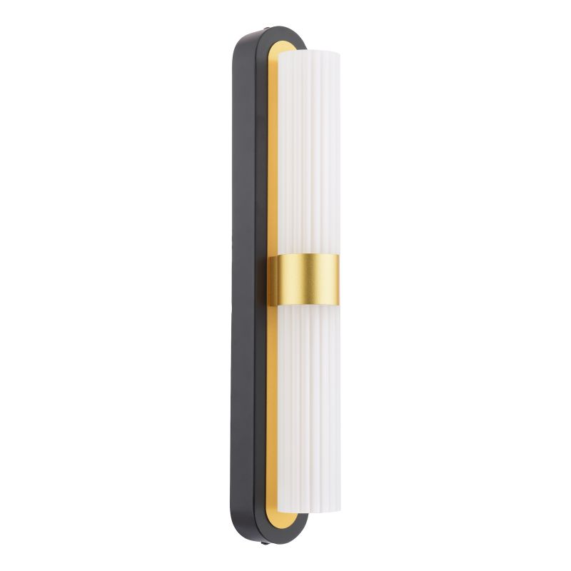 Dar_Vol3-HES0954 - Hessel - Black & Gold 2 Light LED Wall Lamp with Ribbed Frosted Glass