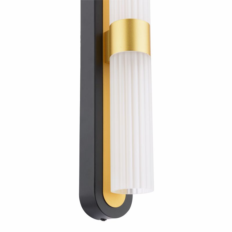 Dar_Vol3-HES0954 - Hessel - Black & Gold 2 Light LED Wall Lamp with Ribbed Frosted Glass