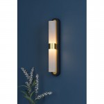 Hessel - Black & Gold 2 Light LED Wall Lamp with Ribbed Frosted Glass