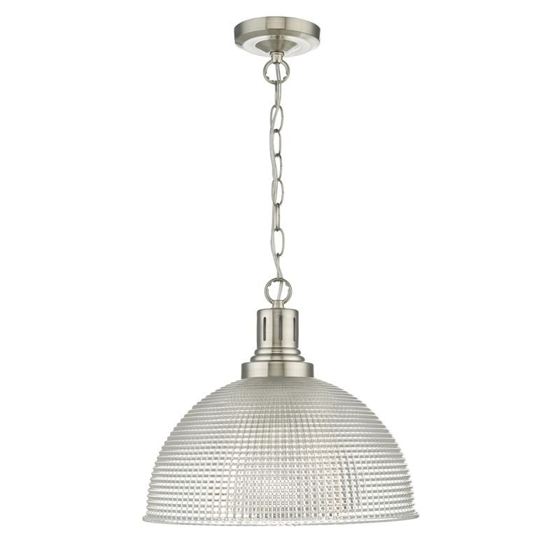 Ceiling Lights - Hodges - Textured Clear Glass and Satin Nickel Pendant Dar-HOD0146 - Hodges - Textured Clear Glass and Satin Nickel Pendant