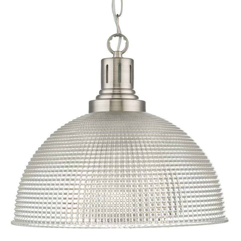 Ceiling Lights - Hodges - Textured Clear Glass and Satin Nickel Pendant Dar-HOD0146 - Hodges - Textured Clear Glass and Satin Nickel Pendant