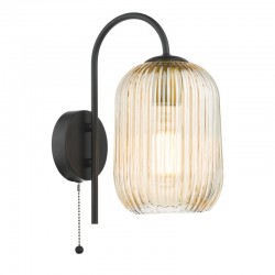 Idra - Black Wall Lamp with Amber Ribbed Glass Idra - Black Wall Lamp with Amber Ribbed Glass