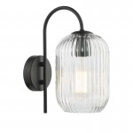 Idra - Black Wall Lamp with Clear Ribbed Glass Idra - Black Wall Lamp with Clear Ribbed Glass