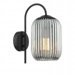 Idra - Black Wall Lamp with Smoked Ribbed Glass Idra - Black Wall Lamp with Smoked Ribbed Glass