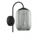 Idra - Black Wall Lamp with Smoked Ribbed Glass Idra - Black Wall Lamp with Smoked Ribbed Glass