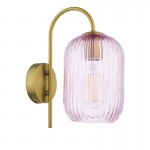 Idra - Aged Bronze Wall Lamp with Pink Ribbed Glass Idra - Aged Bronze Wall Lamp with Pink Ribbed Glass