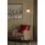 Idra - Aged Bronze Floor Lamp with Pink Ribbed Glass Idra - Aged Bronze Floor Lamp with Pink Ribbed Glass