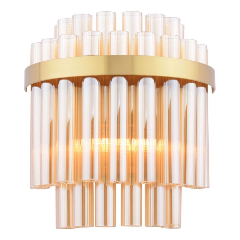 Dar-IMA0935 - Imani - Natural Brass 2 Light Wall Lamp with Champagne Ribbed Glass
