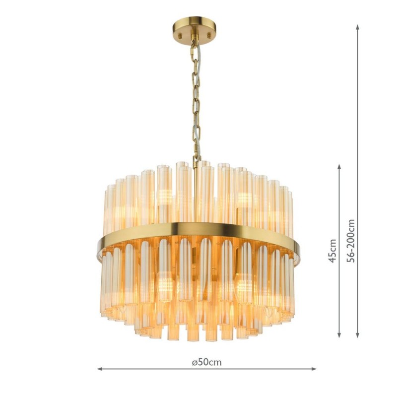 Dar-IMA1235 - Imani - Natural Brass 12 Light Centre Fitting with Champagne Ribbed Glass