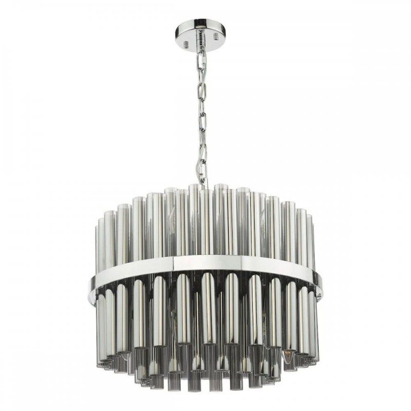 Dar-IMA1250 - Imani - Chrome 12 Light Centre Fitting with Smoked Ribbed Glass