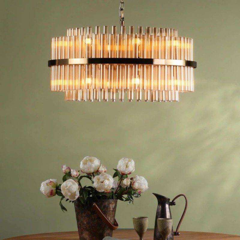 Dar-IMA1635 - Imani - Natural Brass 16 Light Centre Fitting with Champagne Ribbed Glass