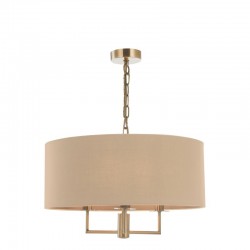 Jamelia - Antique Brass 3 Light Pendant with Taupe Shade Jamelia - Antique Brass 3 Light Pendant with Taupe Shade