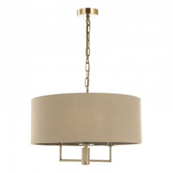 Jamelia - Antique Brass 3 Light Pendant with Taupe Shade Jamelia - Antique Brass 3 Light Pendant with Taupe Shade