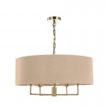 Jamelia - Antique Brass 5 Light Pendant with Taupe Shade Jamelia - Antique Brass 5 Light Pendant with Taupe Shade