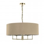 Jamelia - Antique Brass 5 Light Pendant with Taupe Shade Jamelia - Antique Brass 5 Light Pendant with Taupe Shade