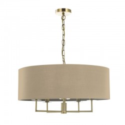 Jamelia - Antique Brass 5 Light Pendant with Taupe Shade Jamelia - Antique Brass 5 Light Pendant with Taupe Shade