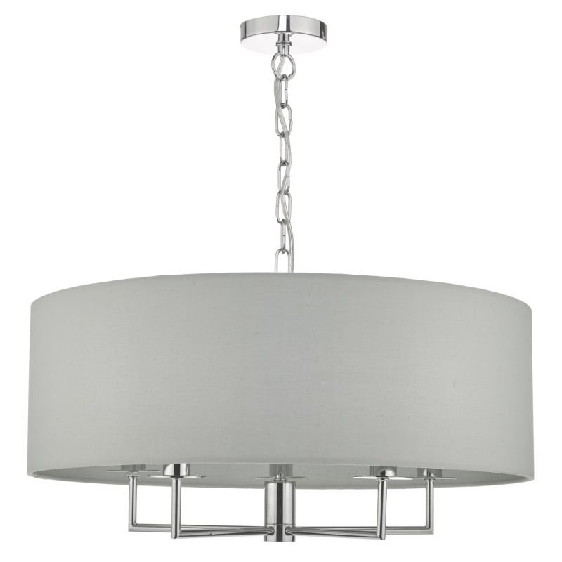 Dar-JAM0539 - Jamelia - Polished Chrome 5 Light Pendant with Grey Shade