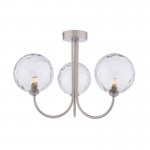 Jared - Satin Nickel 3 Light Semi Flush with Dimpled Clear Glasses Jared - Satin Nickel 3 Light Semi Flush with Dimpled Clear Glasses