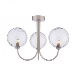 Jared - Satin Nickel 3 Light Semi Flush with Dimpled Clear Glasses Jared - Satin Nickel 3 Light Semi Flush with Dimpled Clear Glasses