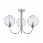 Jared - Satin Nickel 3 Light Semi Flush with Dimpled Clear Glasses Jared - Satin Nickel 3 Light Semi Flush with Dimpled Clear Glasses
