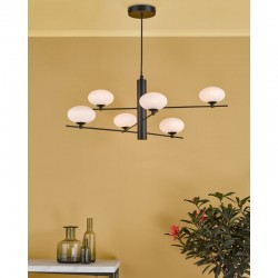 Jasper - Matt Black 6 Light Centre Fitting with Opal Glass Jasper - Matt Black 6 Light Centre Fitting with Opal Glass
