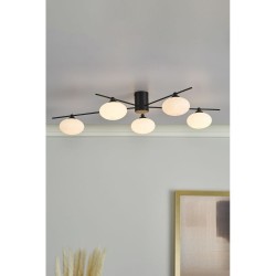 Jasper - Matt Black 5 Light Semi Flush with Opal Glass
