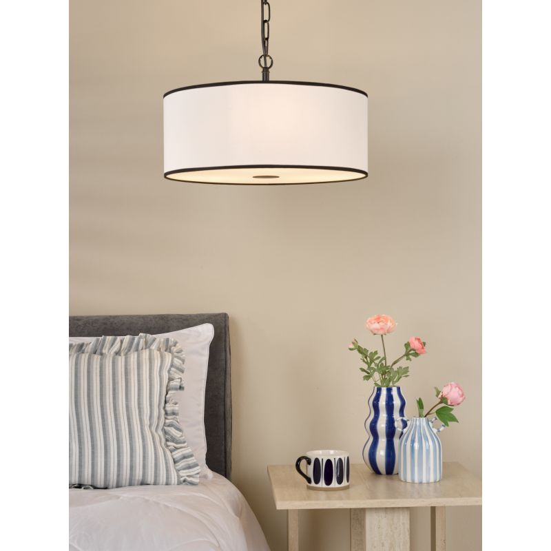 Dar-JEM0322 - Jemima - Black & White 3 Light Pendant with White Diffuser