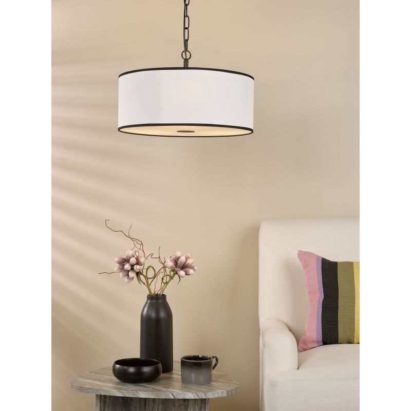 Dar-JEM0322 - Jemima - Black & White 3 Light Pendant with White Diffuser