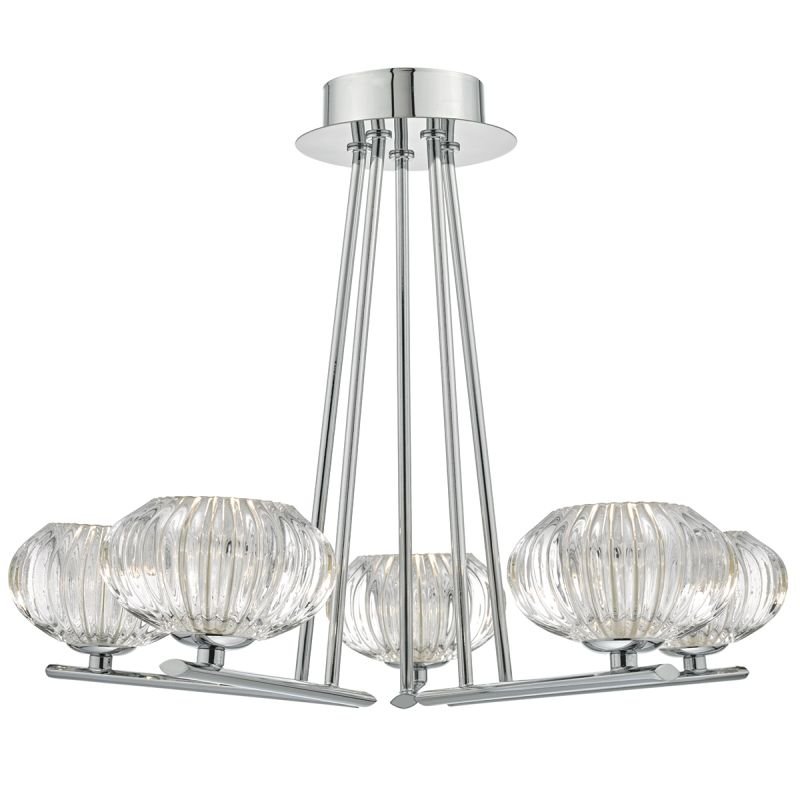 Ceiling Lights - Jensine - Faceted Glass with Chrome 5 Light Centre Fitting Dar-JEN5450 - Jensine - Faceted Glass with Chrome 5 Light Centre Fitting