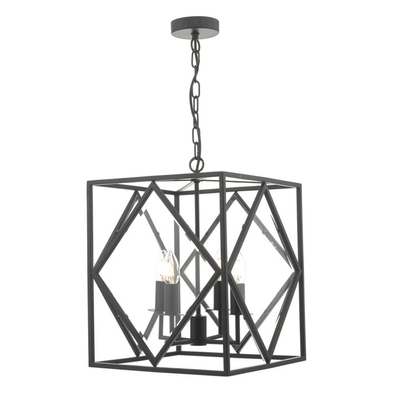 Ceiling Lights - Jepsen - Black Geometric Design 4 Light Lantern Pendant Dar-JEP0422 - Jepsen - Black Geometric Design 4 Light Lantern Pendant
