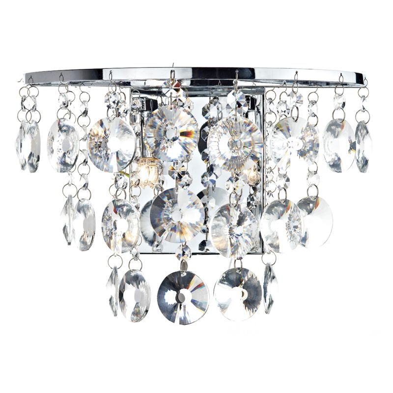 Crystal & Acrylic - Jester - Chrome With Clear Droppers 2 Light Wall Lamp Dar-JES0950 - Jester - Chrome With Clear Droppers 2 Light Wall Lamp