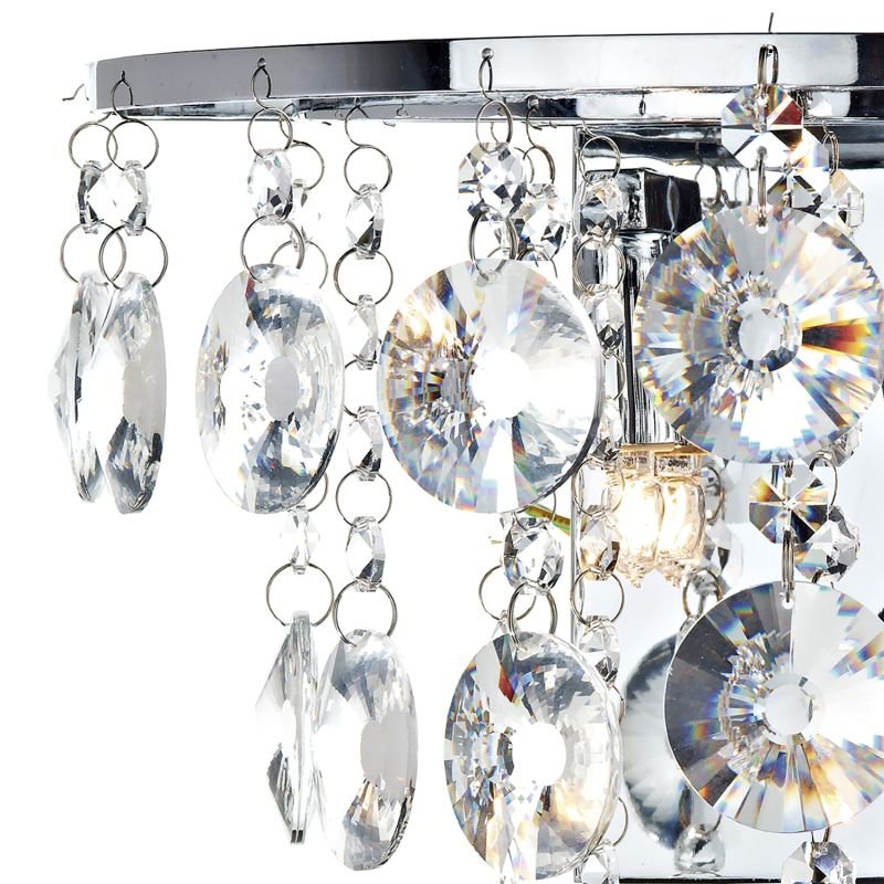 Crystal & Acrylic - Jester - Chrome With Clear Droppers 2 Light Wall Lamp Dar-JES0950 - Jester - Chrome With Clear Droppers 2 Light Wall Lamp