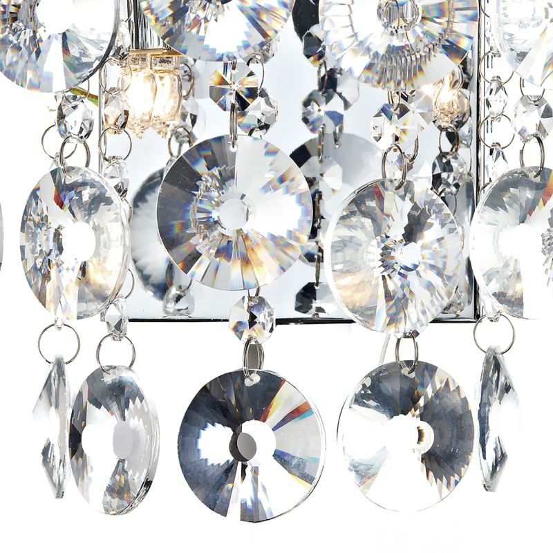 Crystal & Acrylic - Jester - Chrome With Clear Droppers 2 Light Wall Lamp Dar-JES0950 - Jester - Chrome With Clear Droppers 2 Light Wall Lamp