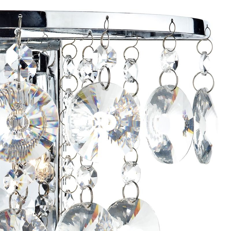 Crystal & Acrylic - Jester - Chrome With Clear Droppers 2 Light Wall Lamp Dar-JES0950 - Jester - Chrome With Clear Droppers 2 Light Wall Lamp