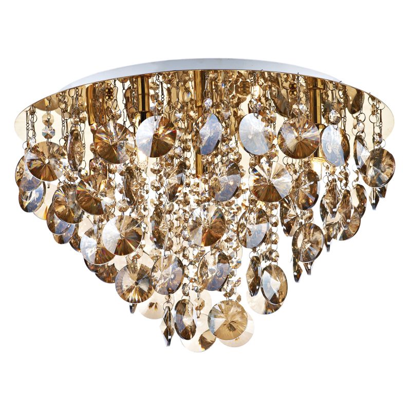 Dar-JES5440 - Jester - Gold With Amber Droppers 5 Light Ceiling Lamp