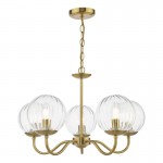 Jocelyn - Natural Brass 5 Light Centre Fitting with Clear Ribbed Glass