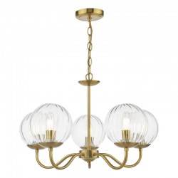 Jocelyn - Natural Brass 5 Light Centre Fitting with Clear Ribbed Glass
