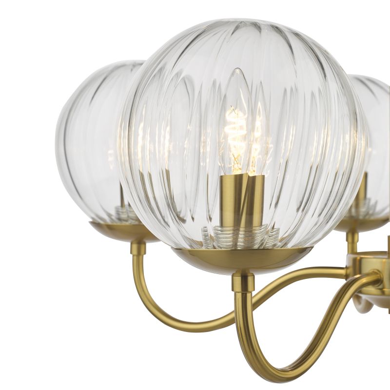 Dar-JOC0542 - Jocelyn - Natural Brass 5 Light Centre Fitting with Clear Ribbed Glass