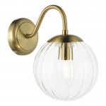 Jocelyn - Natural Brass Wall Lamp with Clear Ribbed Glass