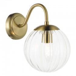 Jocelyn - Natural Brass Wall Lamp with Clear Ribbed Glass