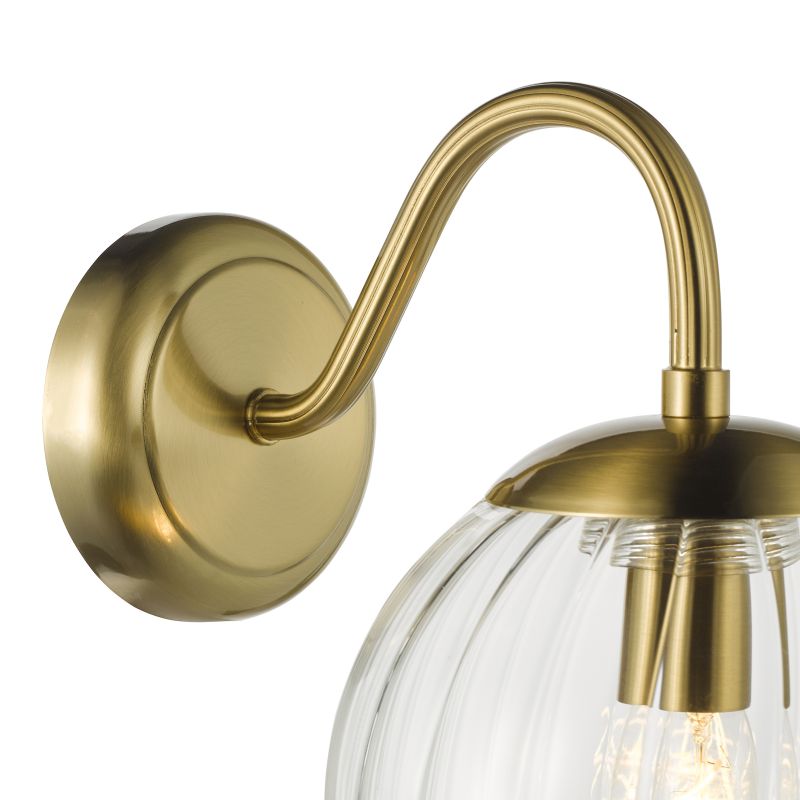 Dar-JOC0742 - Jocelyn - Natural Brass Wall Lamp with Clear Ribbed Glass