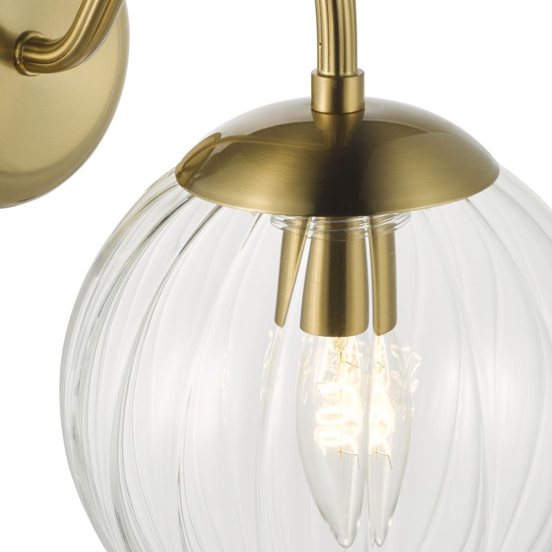 Dar-JOC0742 - Jocelyn - Natural Brass Wall Lamp with Clear Ribbed Glass