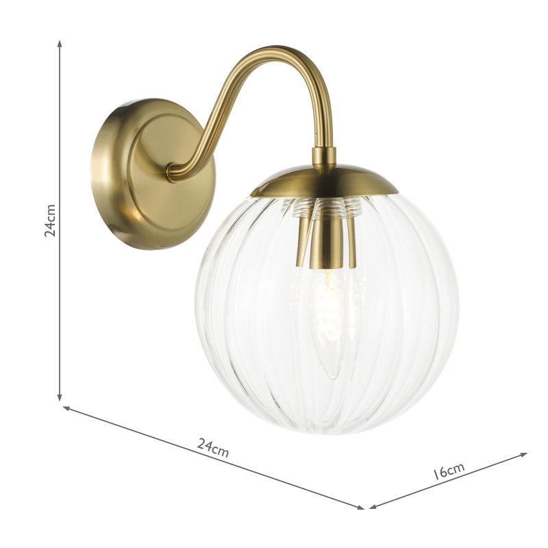 Dar-JOC0742 - Jocelyn - Natural Brass Wall Lamp with Clear Ribbed Glass