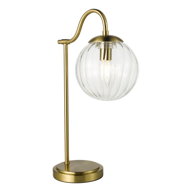 Dar-JOC4242 - Jocelyn - Natural Brass Table Lamp with Clear Ribbed Glass
