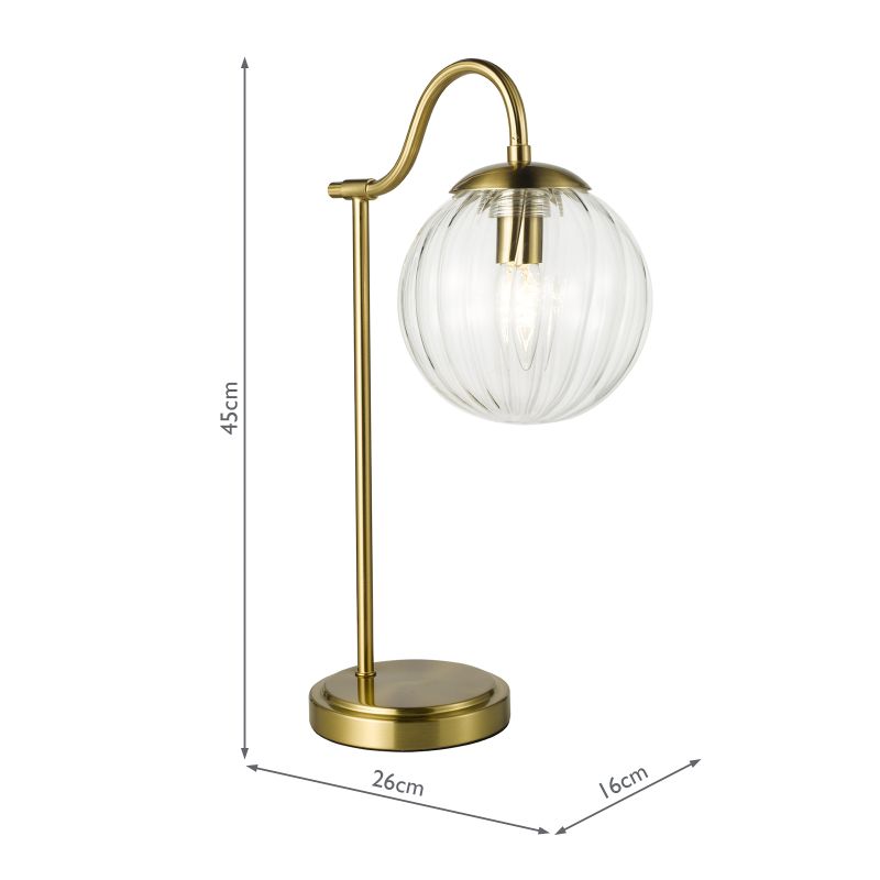 Dar-JOC4242 - Jocelyn - Natural Brass Table Lamp with Clear Ribbed Glass