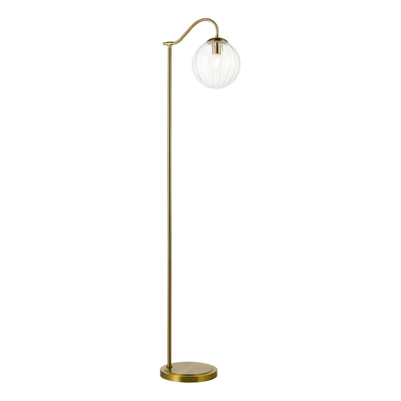 Dar-JOC4942 - Jocelyn - Natural Brass Floor Lamp with Clear Ribbed Glass