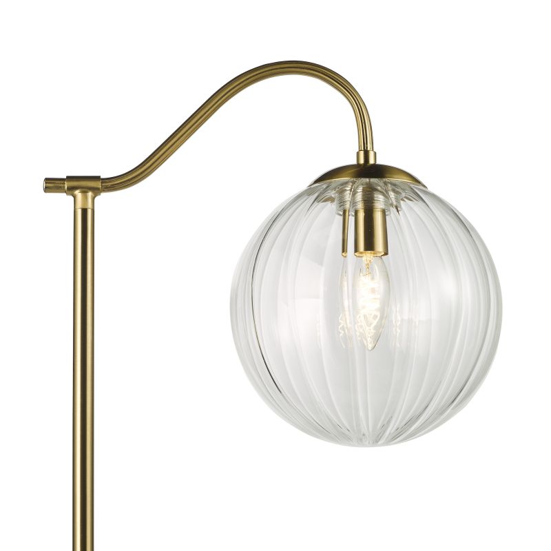 Dar-JOC4942 - Jocelyn - Natural Brass Floor Lamp with Clear Ribbed Glass