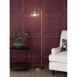 Jocelyn - Natural Brass Floor Lamp with Clear Ribbed Glass